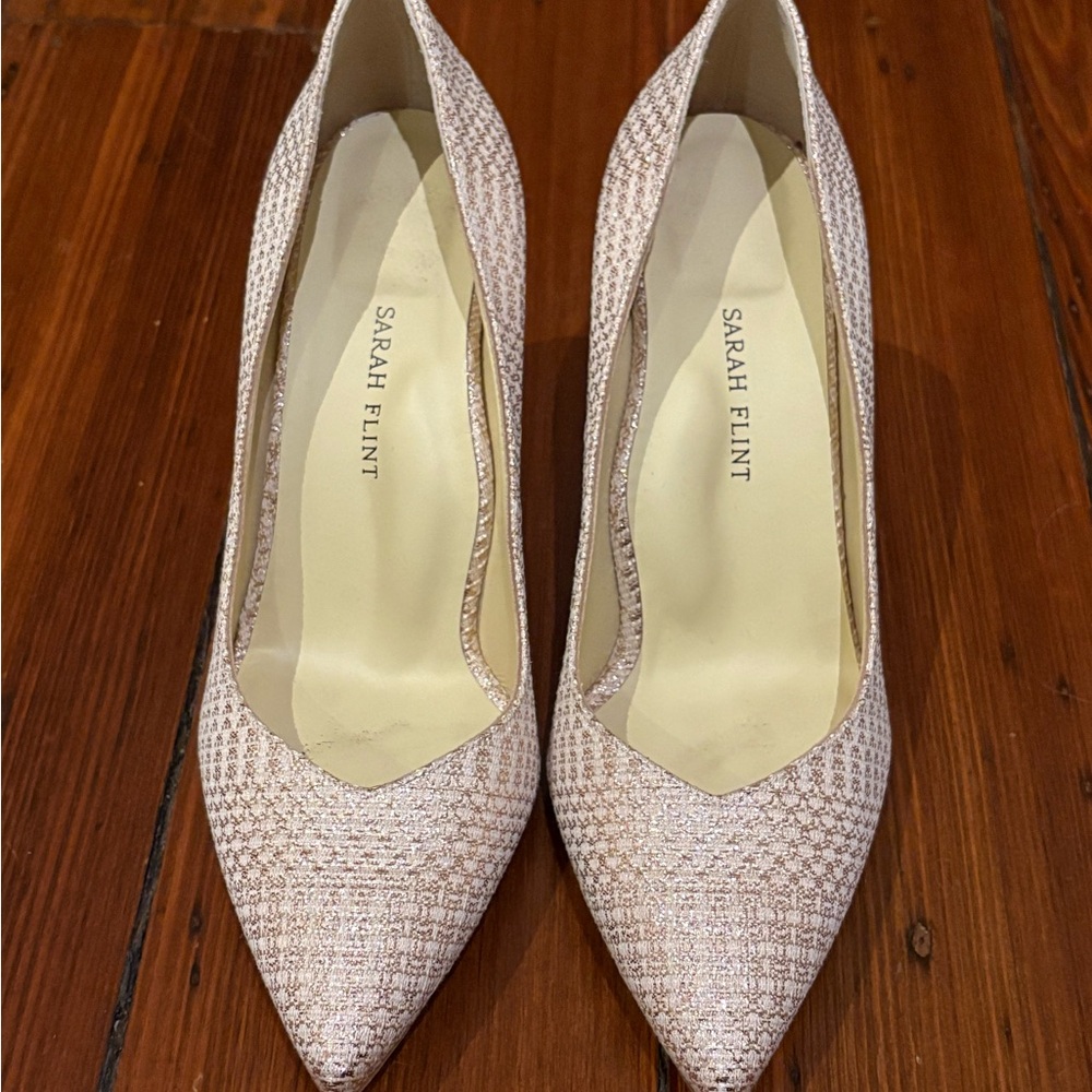 NEW Sarah Flint Perfect Pump 85 in Rose Shimmer Textile - Size 9.5 / 40.5